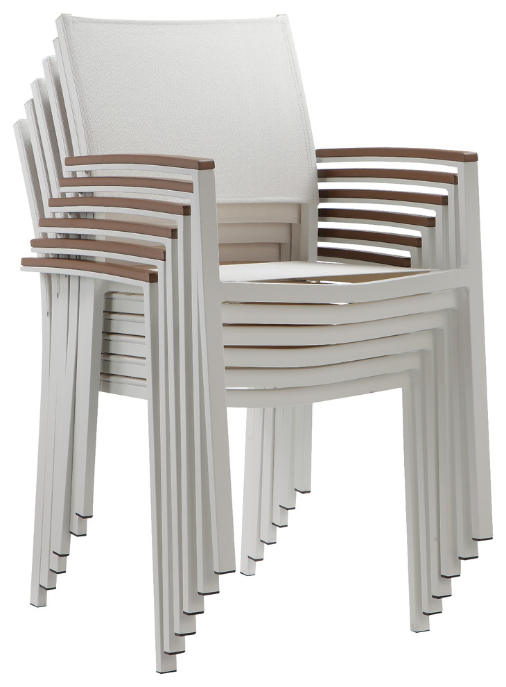 David Dining Chair, Set of 6, Brush Frame, Gray Textilene