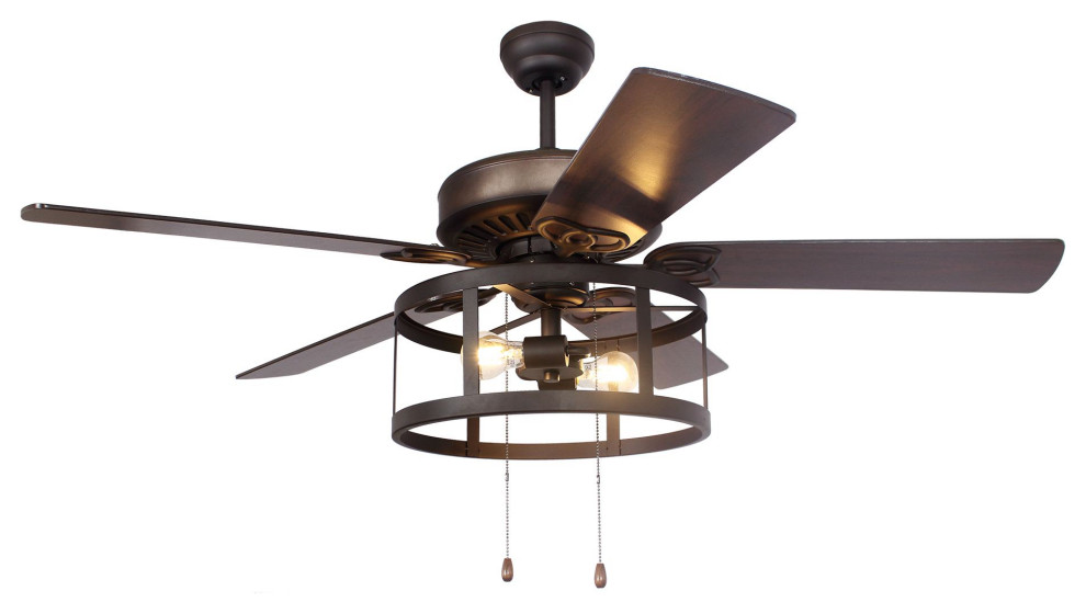 52 in Modern Ceiling Fan with Remote Control in Black Industrial
