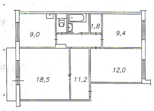 Izgled 3-sobnog stana, serije 97, okretnog oblika