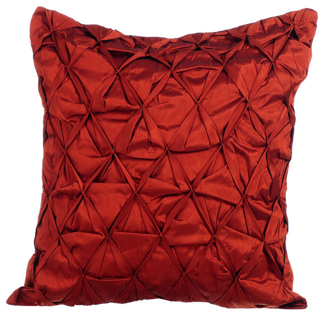 Red Decorative Pillow Covers Silk, Rust Passion Contemporary