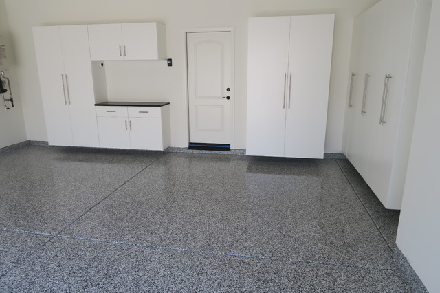 White Cabinets And Smoke Floor Modern Garage Orange County