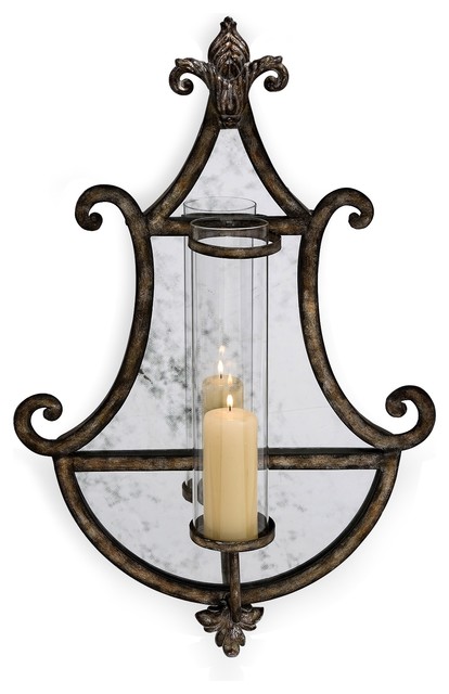 Vintage French Iron Mirrored Wall Sconce Candleholder
