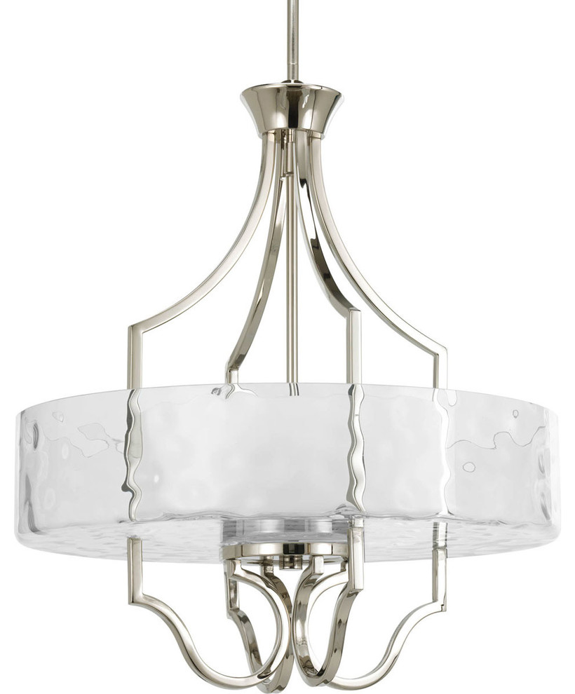 Caress Polished Nickel Three-Light Drum Pendant with Glass Diffuser