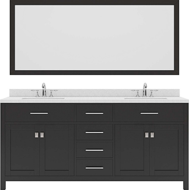 72" Double Bath Vanity in Espresso, Dazzle White Top and Round Sink ...