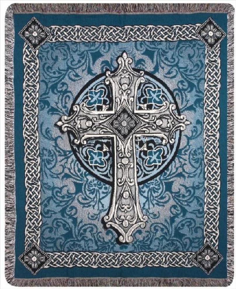Crosswalk Blue Celtic Cross Tapestry Throw Blanket 50"x60"
