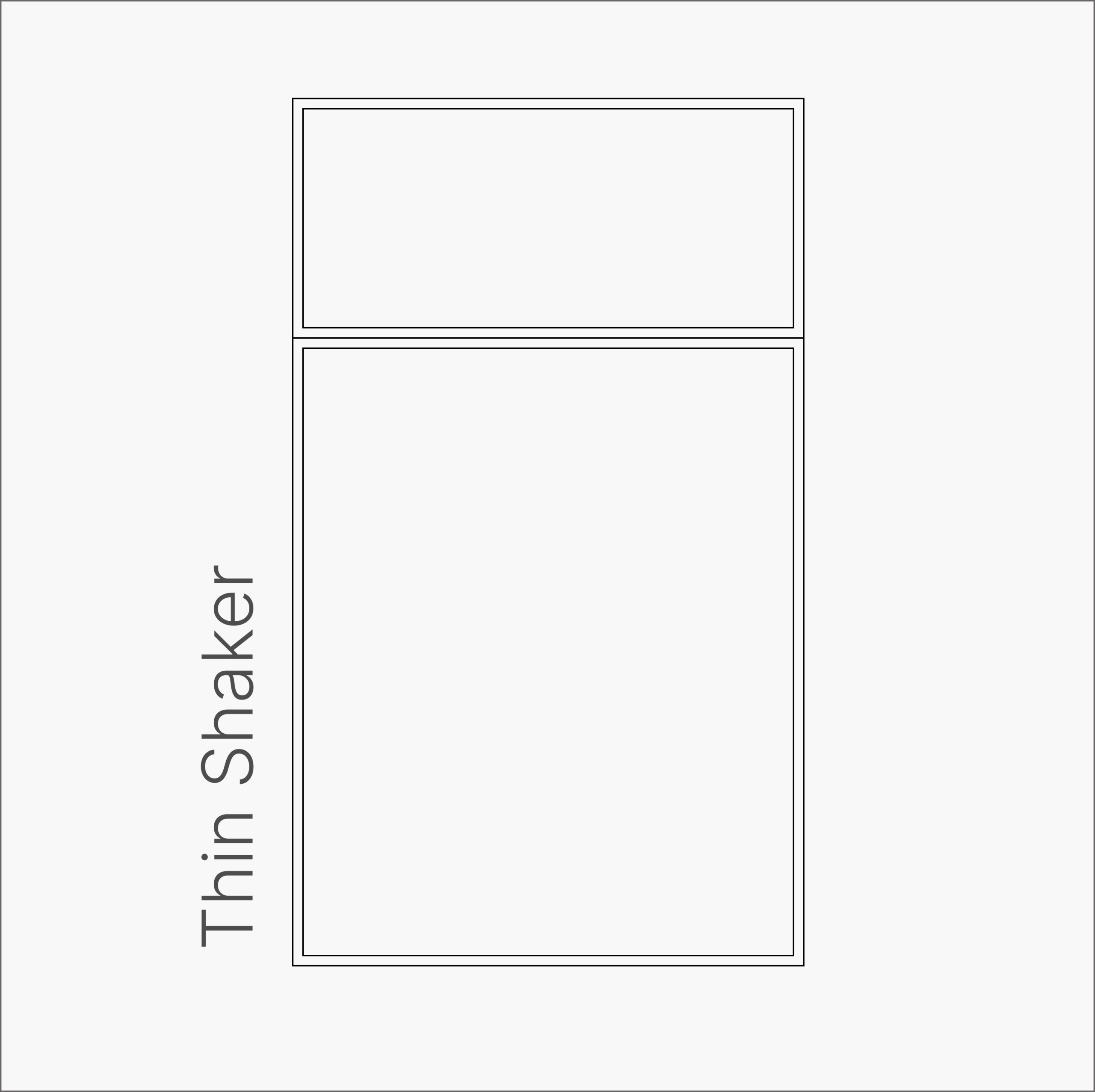 Thin Shaker door style outline drawing showing cabinet door with narrow frame and recessed panel
