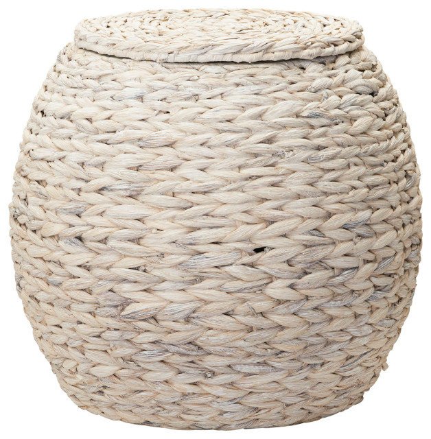Handwoven Water Hyacinth Barrel Wicker Storage Basket Side Table