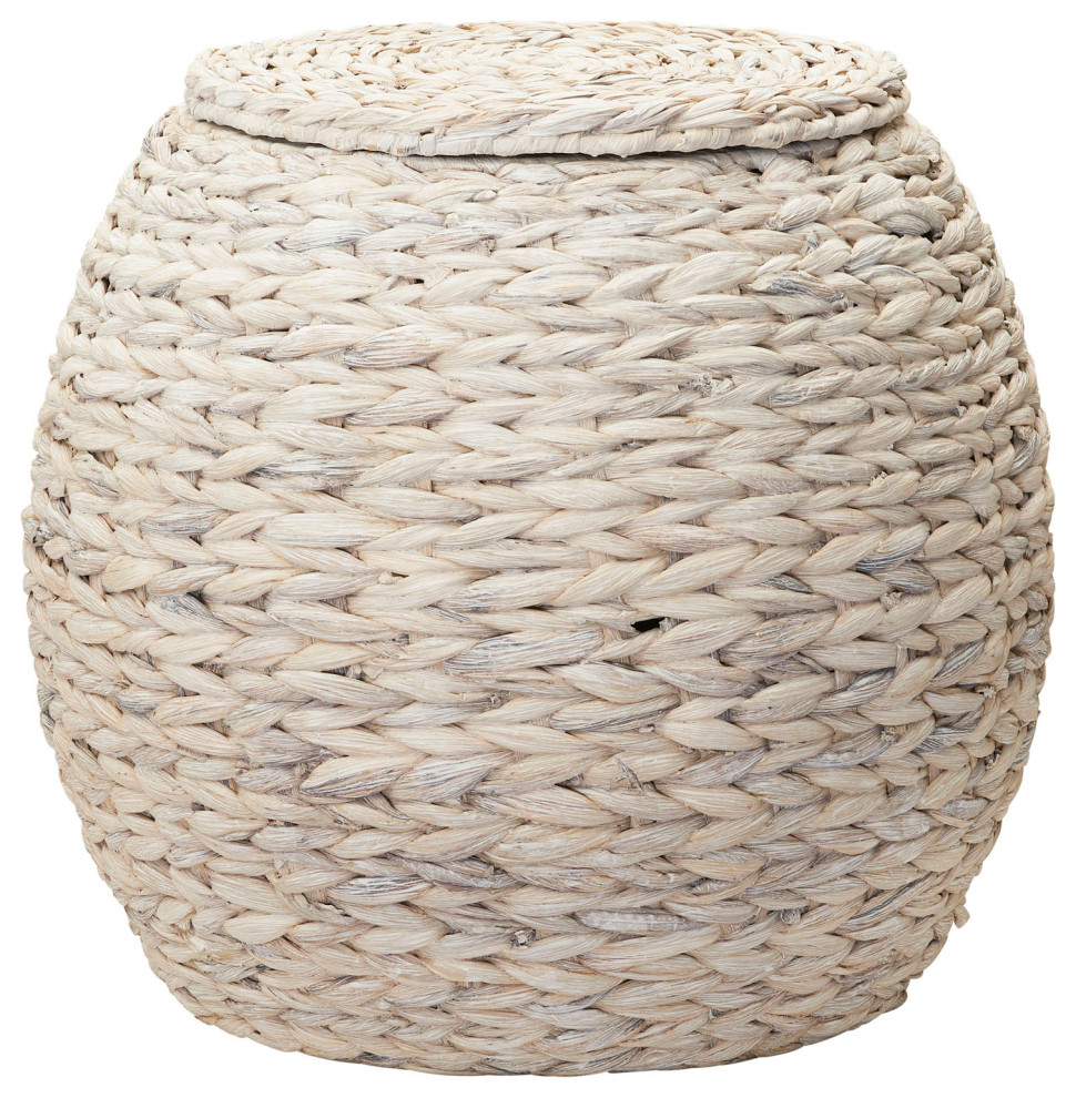 Handwoven Water Hyacinth Barrel Wicker Storage Basket Side Table