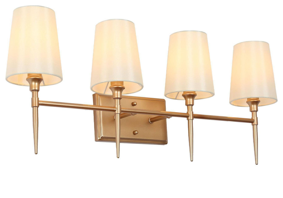 LNC Modern 4Light Gold Bathroom Vanity Light With Fabric Shade