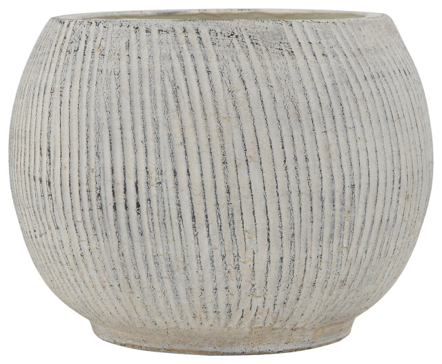 Distressed Cream Terracotta Planter With Fluted Texture Farmhouse