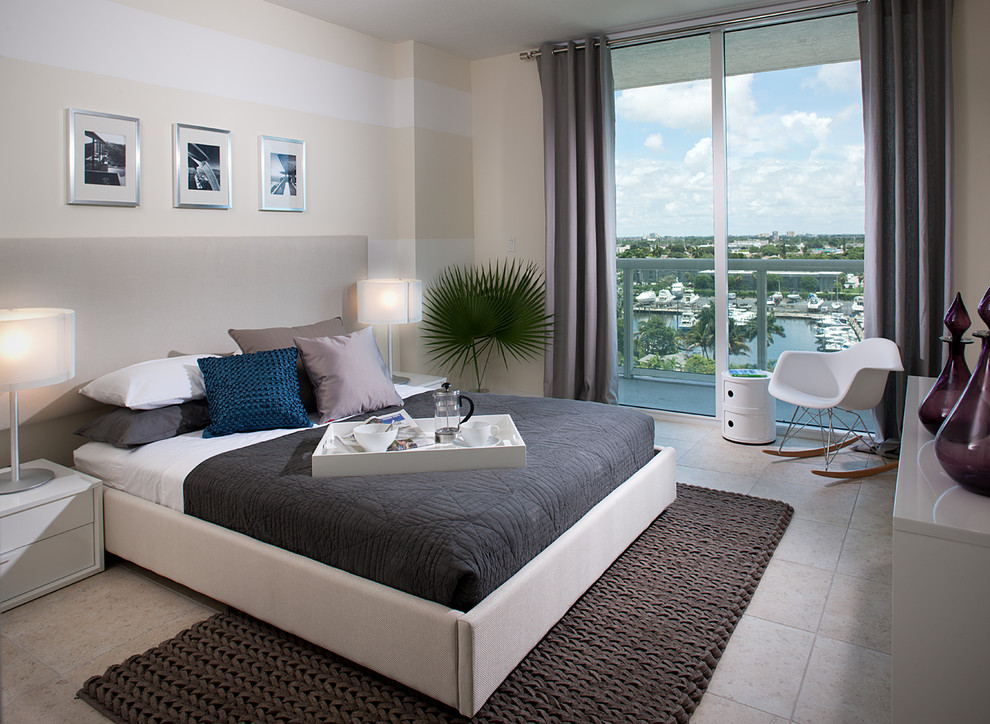 Modern bedroom in Miami with beige walls.