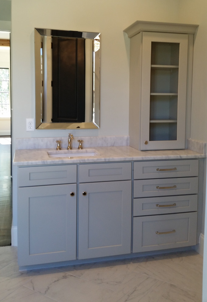 Inspiration for a transitional bathroom remodel in Birmingham with shaker cabinets and gray cabinets