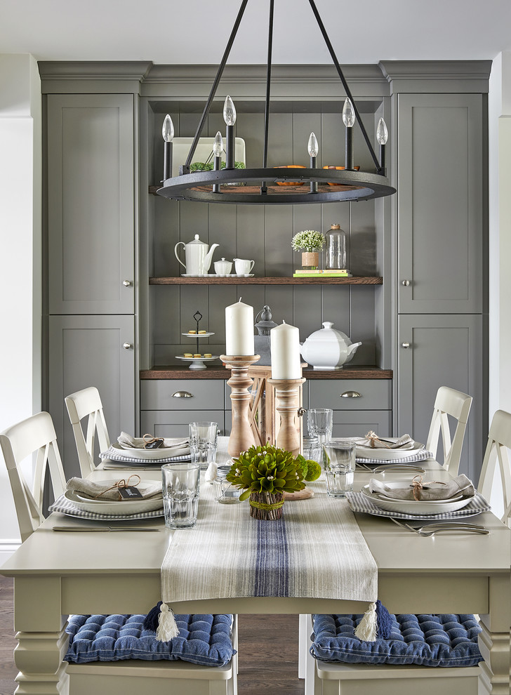 Inspiration for a mid-sized transitional medium tone wood floor great room remodel with white walls