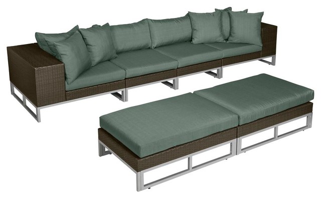 Azura Indoor/Outdoor Sectional Seating Group With Ottomans and Table, Steel Blue