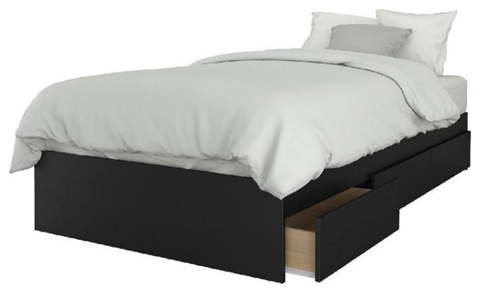 Nexera Avenue Engineered Wood 3Storage Drawers Twin Bed in Black, Twin