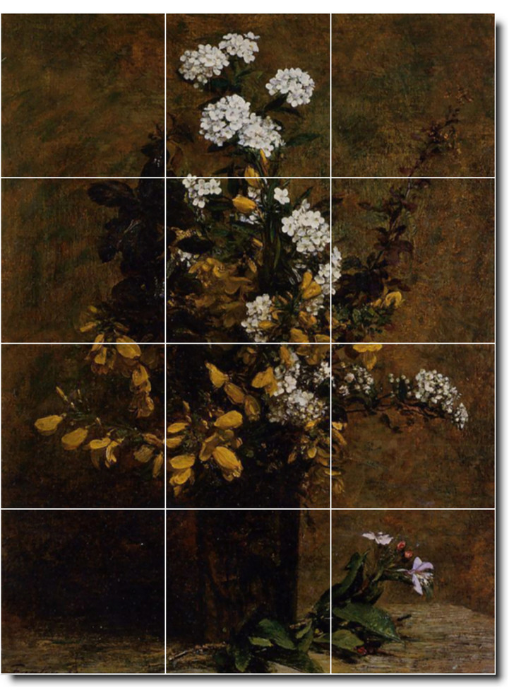 Henri Fantin-Latour Flowers Painting Ceramic Tile Mural #90, 36"x48"