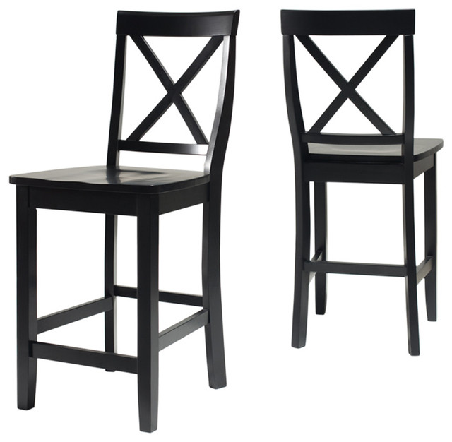 X Back Bar Stools With 24 Seat Height Set Of 2 Transitional X Back Bar Stools With 24 Seat Height Set Of 2 Black