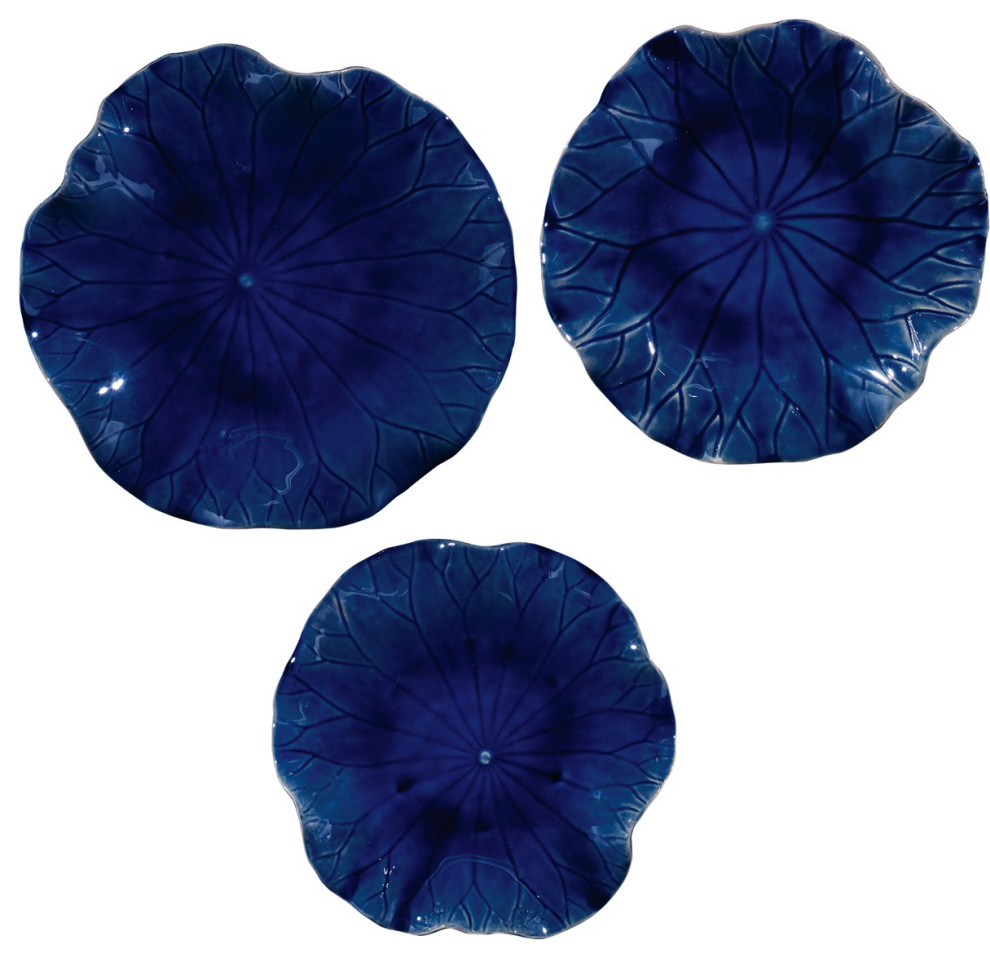 Uttermost Abella Blue Ceramic Wall Decor Set of 3 04253 Contemporary