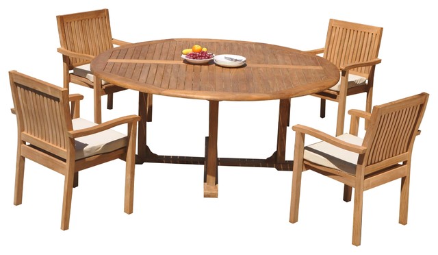 5 Piece Outdoor Teak Dining Set 72 Round Table 4 Leveb Stacking 5 Piece Outdoor Teak Dining Set 72 Round Table 4 Leveb Stacking Arm Chairs Transitional Sets By Deals