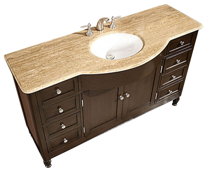 58 Inch Large Walnut Bathroom Vanity, Single Sink, Choice Of Top, Transitional - Traditional - Bathroom Vanities And Sink Consoles - By Unique Online Furniture | Houzz