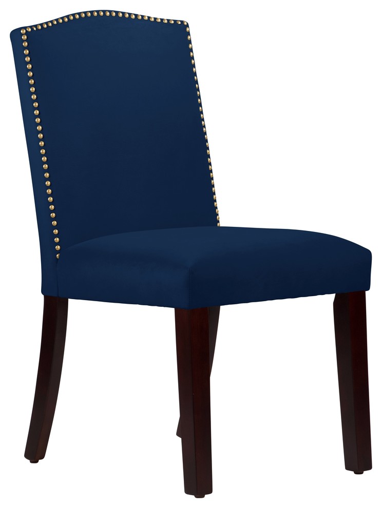 Powell Nail Button Arched Dining Chair, Velvet Navy