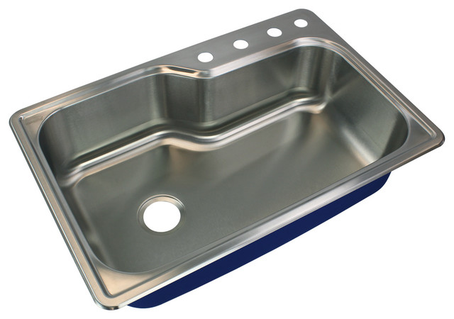 Transolid Meridian 33"x22 1/64"x9" Single Drop-in SS Kitchen Sink, 4 Holes