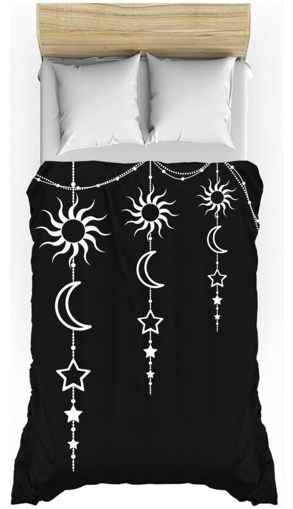 Bohemian Hanging Sun Moon Stars Duvet Covers, Twin Contemporary