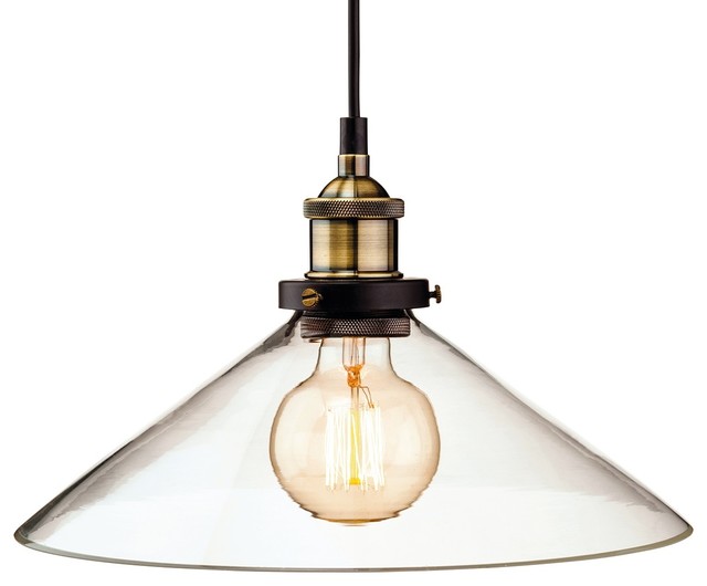 Empire Antique Brass and Glass Cone Pendant