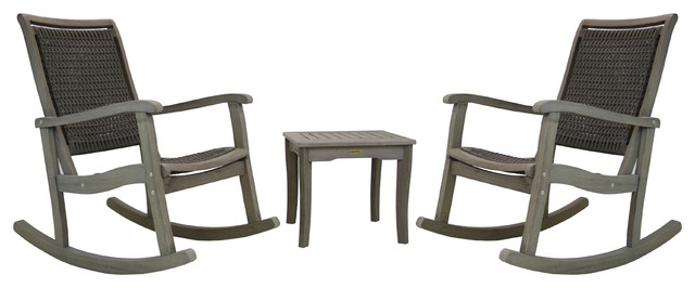 3 Piece Gray Wash Eucalyptus Rocking Chair Set Tropical Gray Wash Eucalyptus Rocking Chair Set