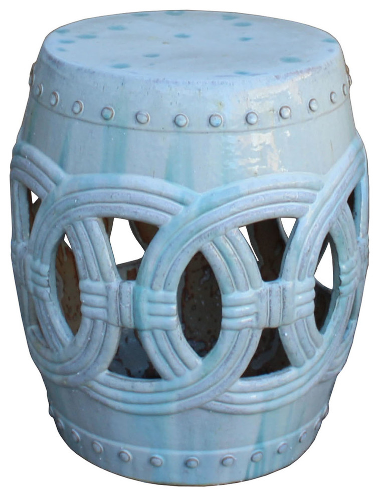 Chinese White Coin Pattern Round Clay Ceramic Garden Stool