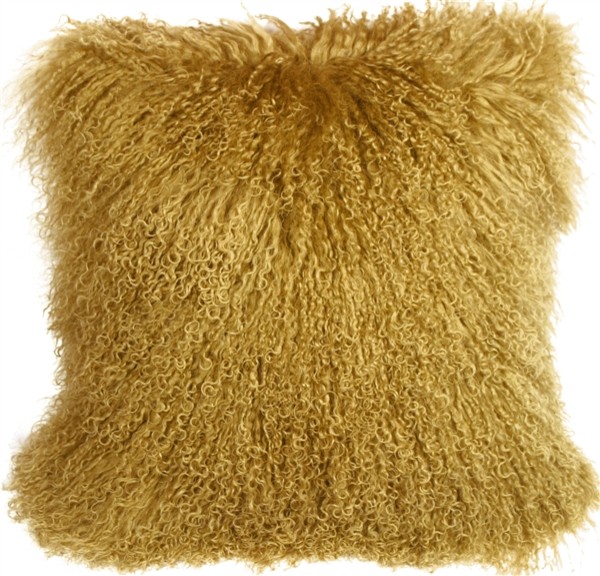 Genuine Mongolian Sheepskin Throw Pillow with Insert (16+ Colors), Soft Gold