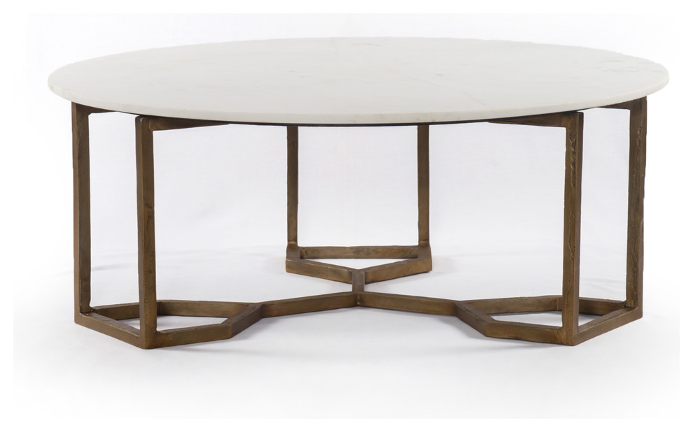 39 L Jaden Coffee Table Aluminum Marble Raw Brass Polished White Modern Transitional Coffee Tables By Noble Origins Home