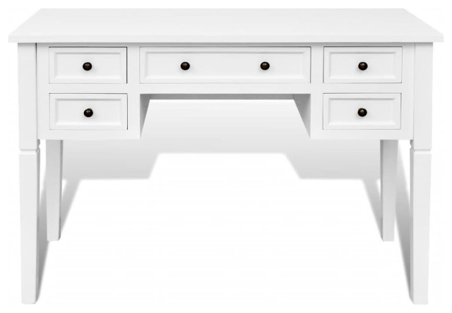 Vidaxl Writing Desk With 5 Drawers, White French Provincial Writing Desktop