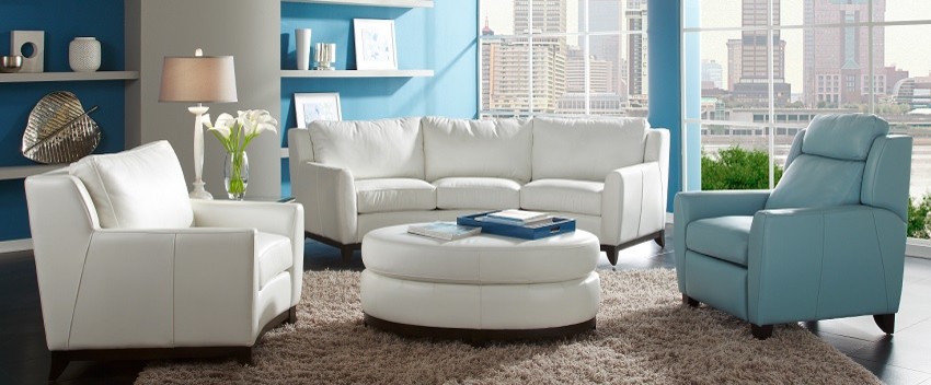 Inspiration for a mid-sized timeless living room remodel in Seattle with blue walls