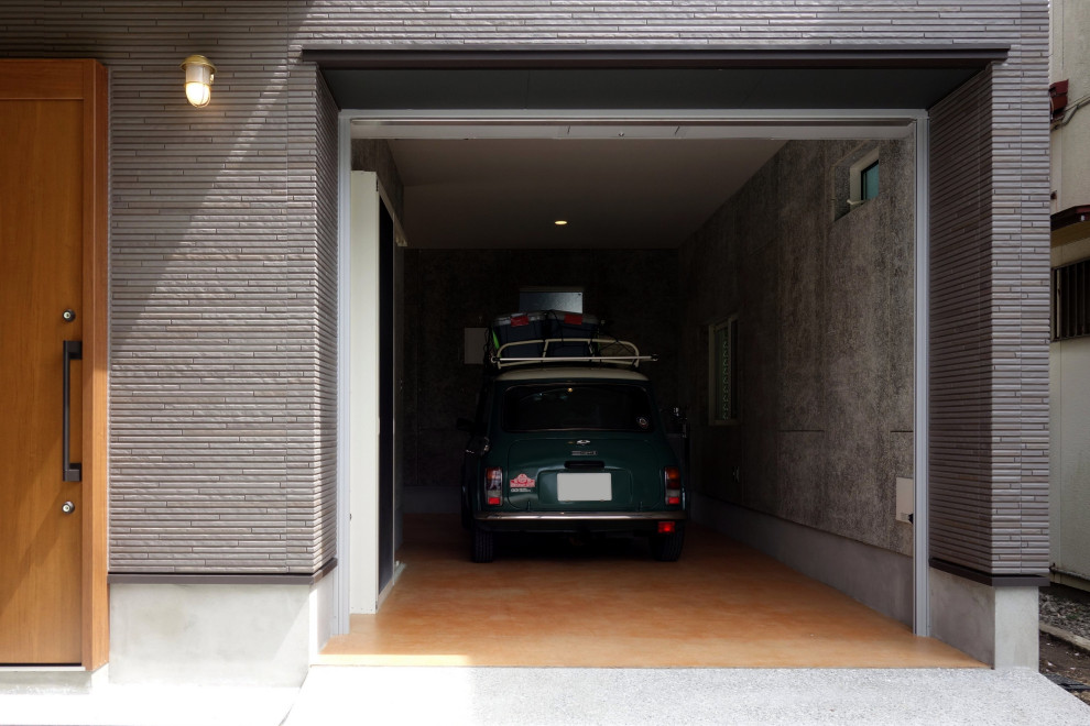 Источник вдохновения для домашнего уюта: пристроенный гараж среднего размера с навесом для автомобилей для двух машин