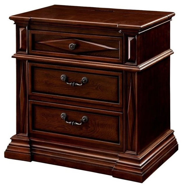 Furniture of America Gayle 3Drawer Nightstand, Cherry Traditional