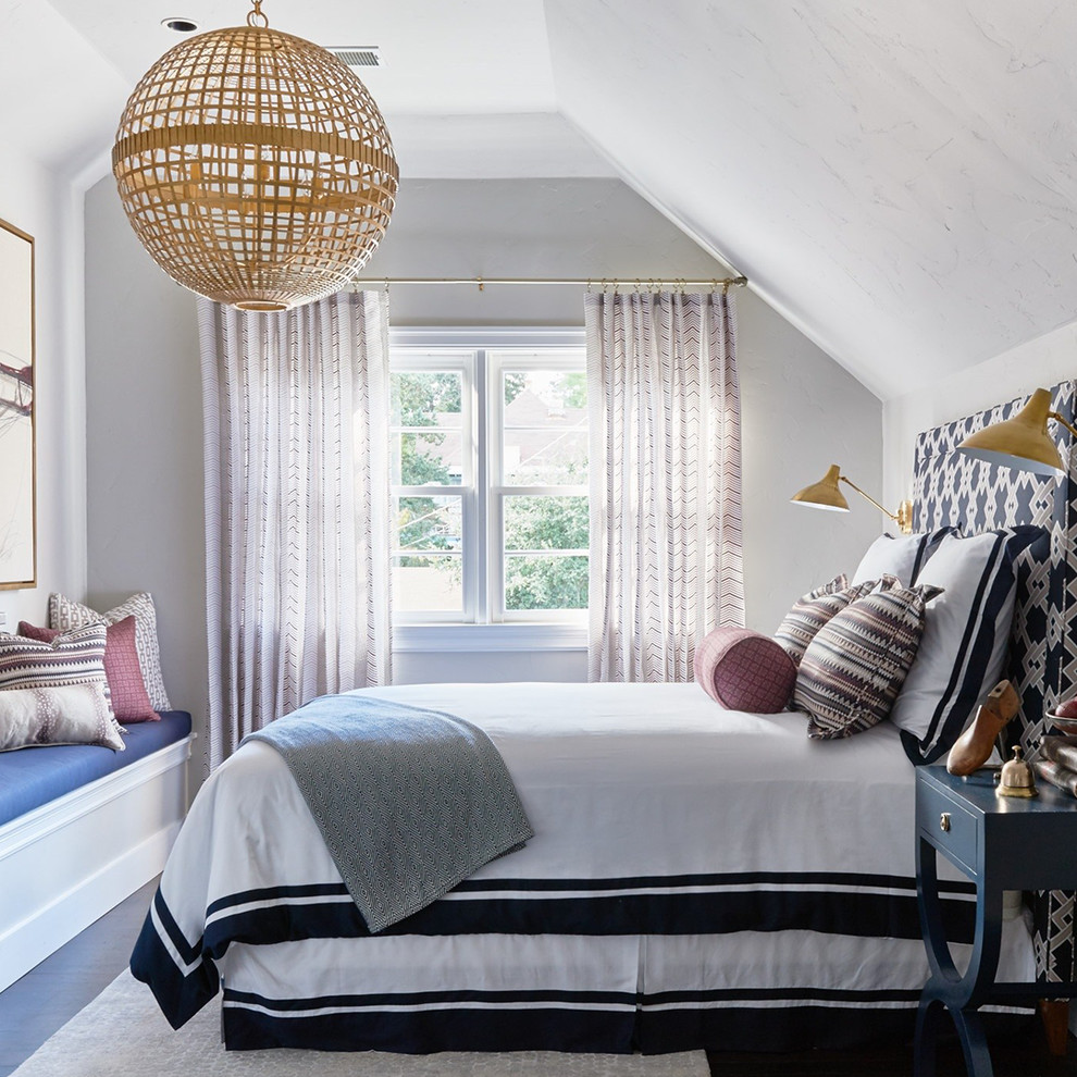 Photo of a transitional guest bedroom in Perth with grey walls, dark hardwood floors and brown floor.