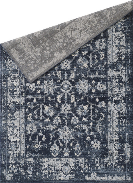 Abani Troy Vintage Persian Inspired Rug, Faded Dark Blue Ivory, 5'3