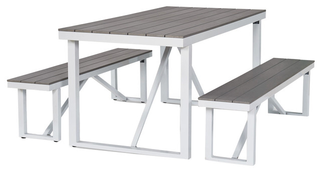 Numana 3 Piece Aluminum And Faux Wood Patio Picnic Table Set Numana 3 Piece Aluminum And Faux Wood Patio Picnic Table Set Contemporary Outdoor Dining Sets By Thy Hom