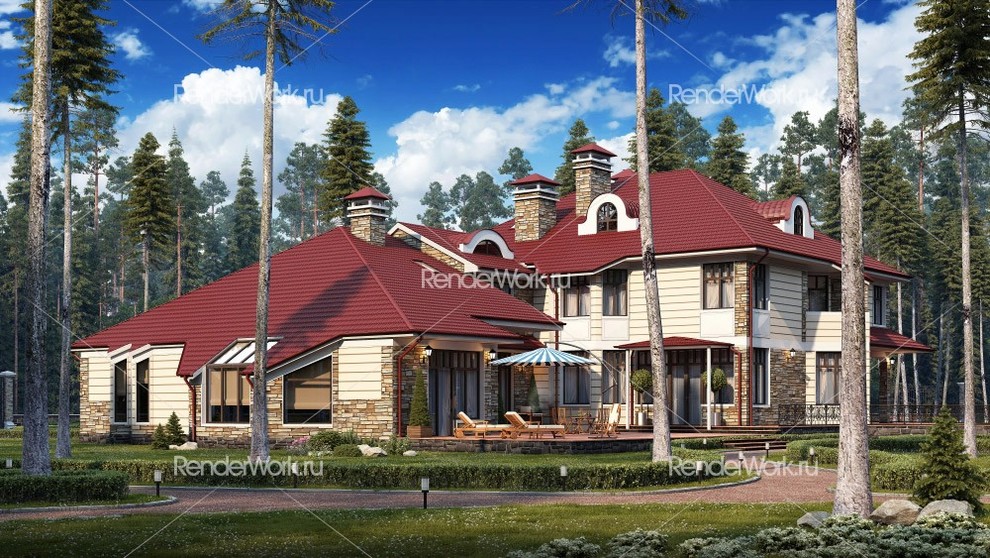 Визуализация коттежа (вид со двора)