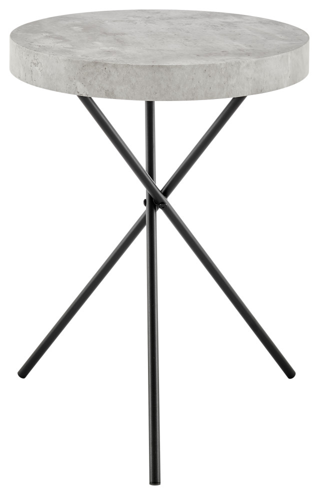Circular Modern Grey Concrete Finish Black Metal Legs Accent Table