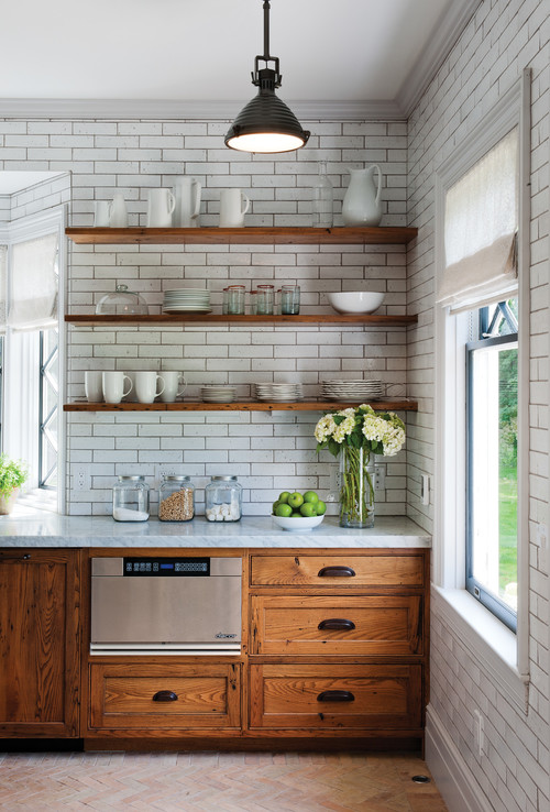 Rustic kitchen with white countertops 