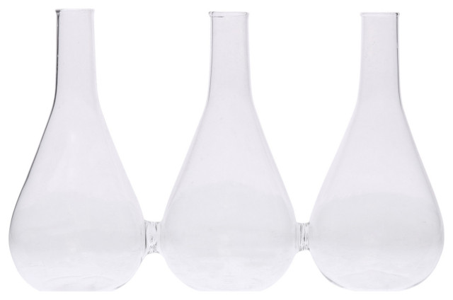 Trio Set Of Three Joined Glass Posy Vases