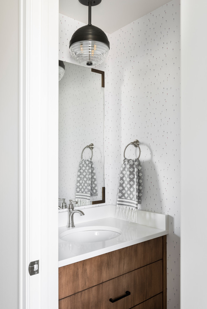 Design ideas for a transitional powder room in Salt Lake City.