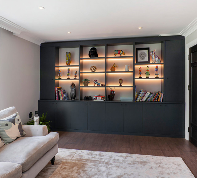 Bespoke wall to wall display unit Contemporary Living Room Surrey by Bespoke By Acorn