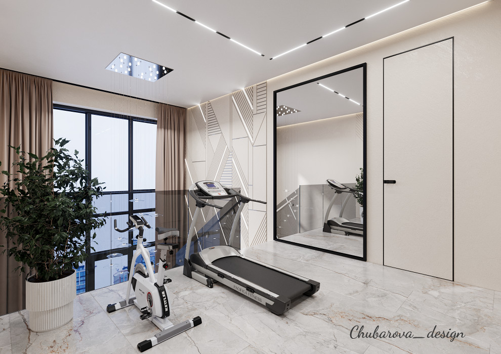 Домашний спортзал, зона спорта в двухэтажной квартире