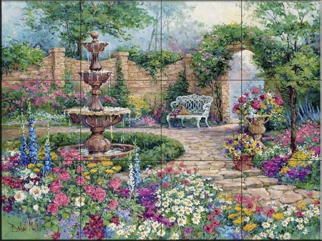 Tile Mural, Tranquil Garden by Barbara Mock, 17
