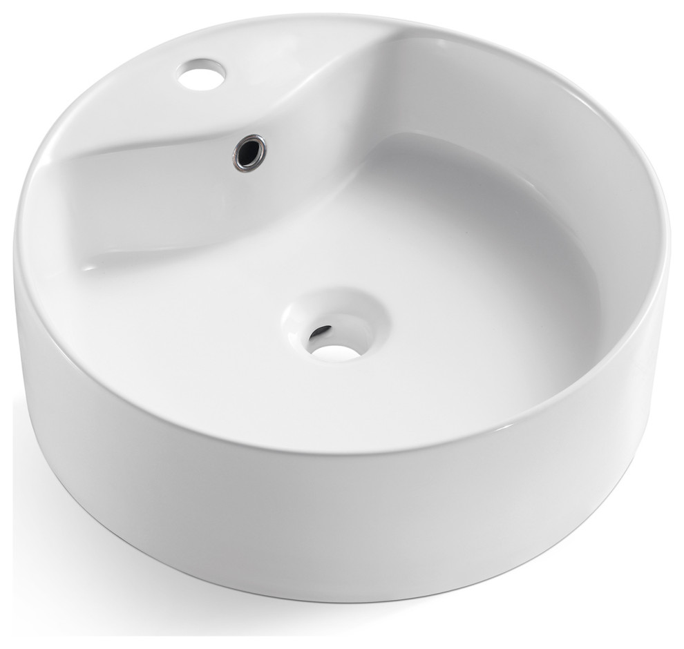 Timitra 18" Round White Finish Ceramic Vessel Bathroom Vanity Sink