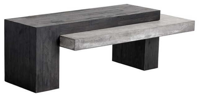 Tone Wood And Concrete Coffee Table, Cement And Wood Coffee Table