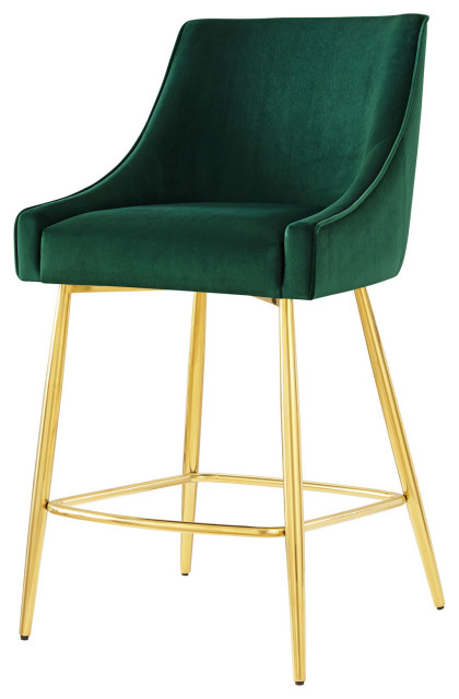 Counter Stool Chair, Green, Velvet, Modern Bar Pub Cafe Bistro Lounge Dining